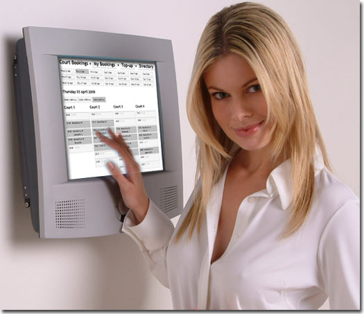 The touch screen is installed on the club's premises to show booking sheets and for members to book and cancel courts